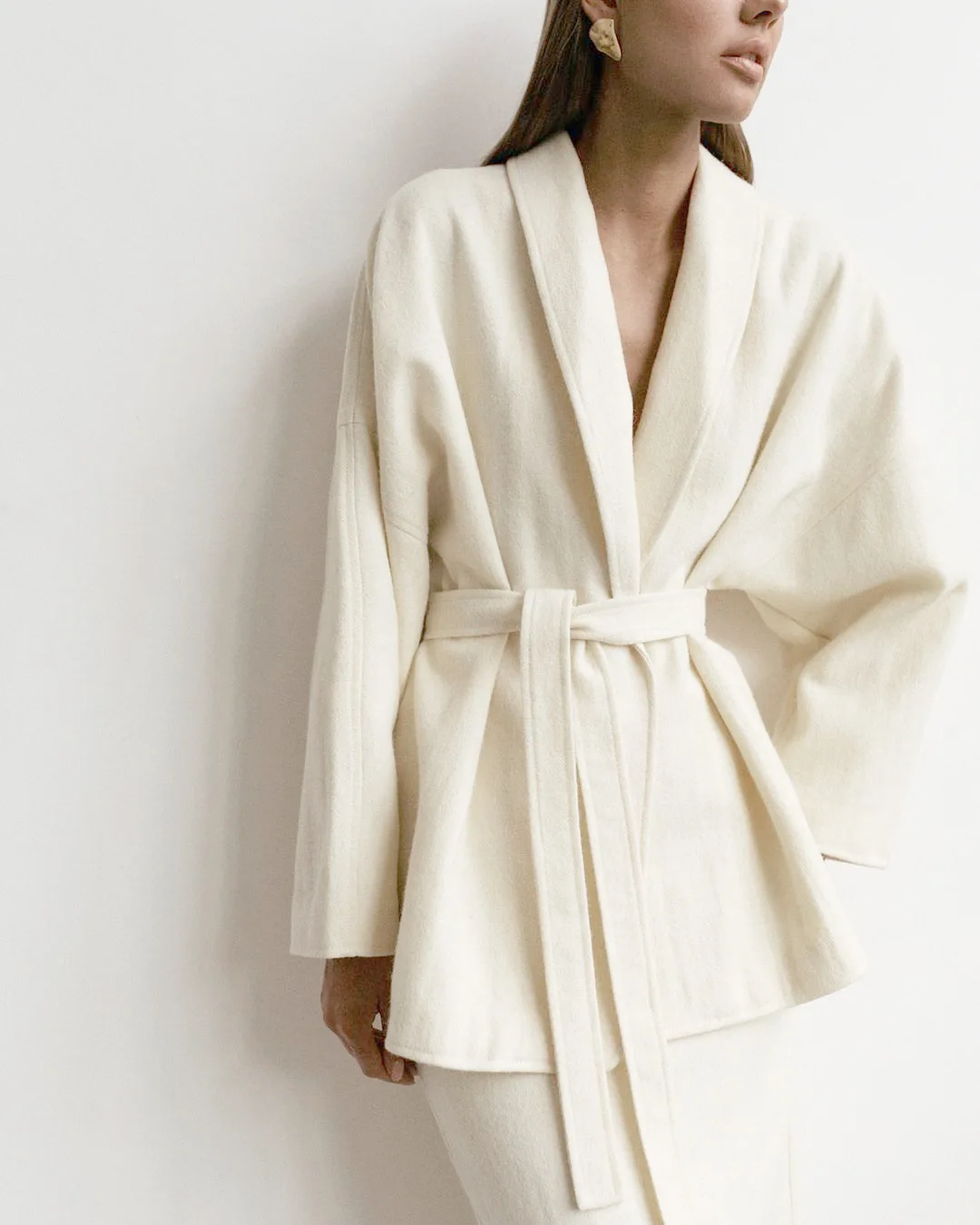

BBK Fleece Women 2021 Spring Coat Like Bathrobe With Bandage High Quality Solid Turn Down Collar Streetwear Causal Ladies