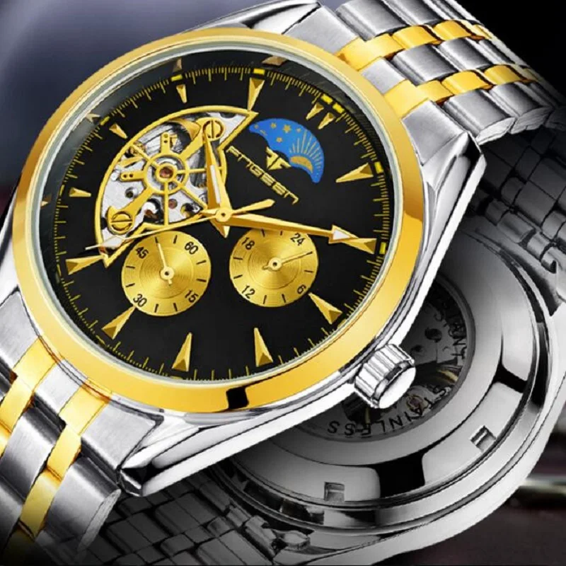 Бренд FNGEEN мужские модные водонепроницаемые автоматические механические часы с