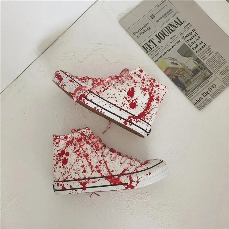 

Graffiti Blood Canvas Shoes Men's Espadrilles High Top Sneakers Youth Boys Autumn Shoes Male Sneaker Man Vulcanized Sport Shoes