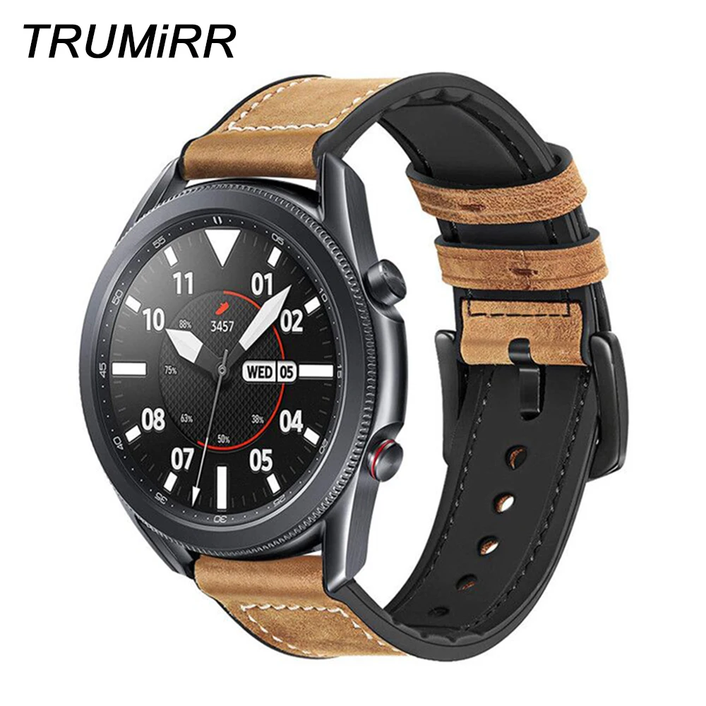 

Ремешок из натуральной кожи для Samsung Galaxy Watch 3, 45 мм, 46 мм, Gear S3, силиконовый каучук, коричневый