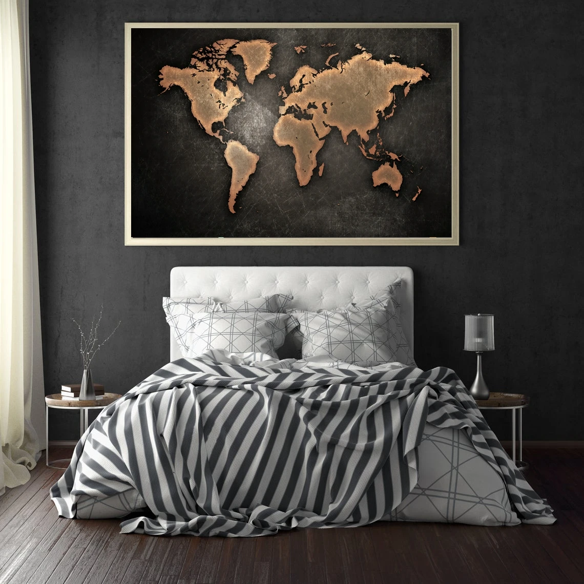 

World Earth Map Brown Canvas Poster Home Wall Painting Art Decoration (No Frame)