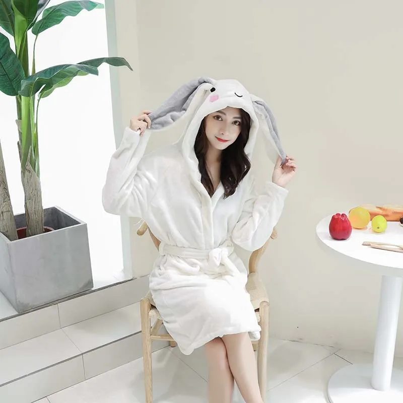 XIFER белый бархатный халат женский милый теплый Халат с капюшоном из мультфильма