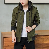 new spring autumn mens stand collar jacket 96 cotton casual male coat army black khaki blue outwear solid color a7