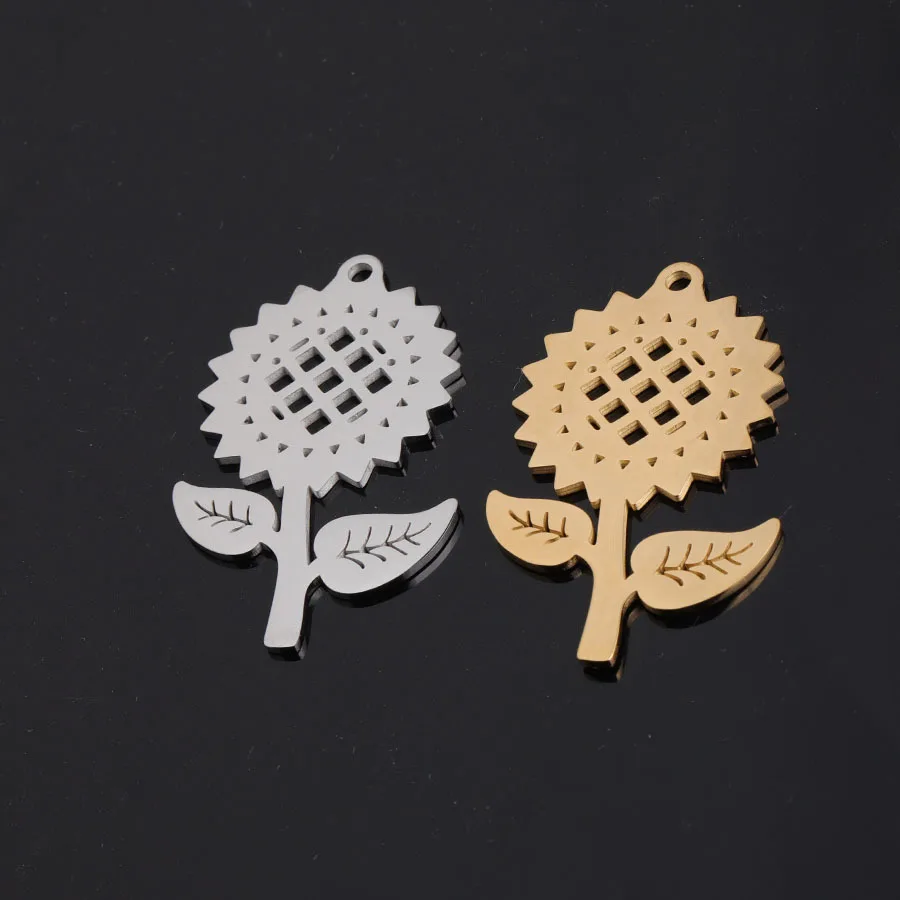 Золотой цвет/серебряный цвет 31x50 мм нержавеющая сталь Подсолнух Подвески DIY