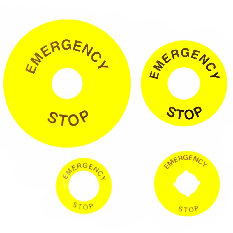 

Yellow Emergency Stop PushButton Switch Accessory Warning Legend Label Mark Round Ring Plate 90mm 60mm 40mm