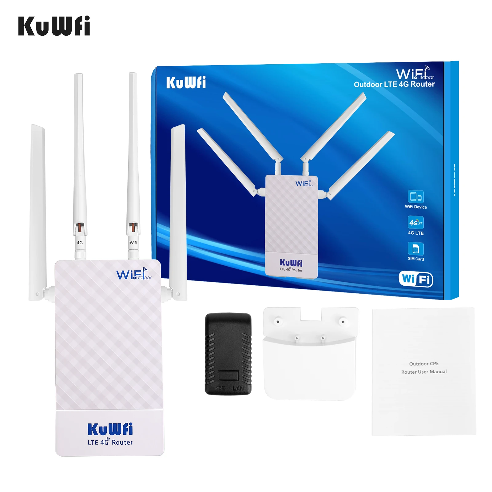 KuWFi открытый роутер 4G LTE sim карта водонепроницаемый WiFi Sup порт сопоставление DMZ