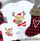 1 шт. Рождественская семейная одежда для родителей и детей, милые топы с оленем для женщин, модная футболка с графическим рисунком в стиле Харадзюку, обычная рубашка, рождественский подарок