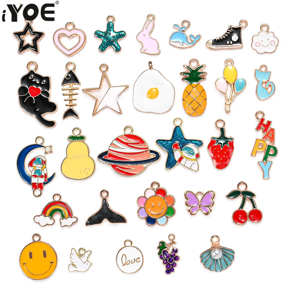 30 шт./лот микс Сердце Звезда амулеты эмаль кролик обувь кошка Радуга кулон Шарм