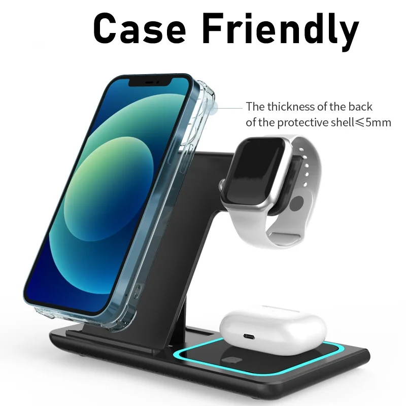 Беспроводное зарядное устройство 3 в 1 подставка для Airpods Pro Apple Watch 6 5 4 2 15 Вт