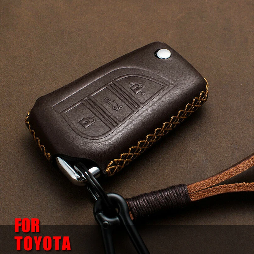 

Genuine Leather Flip Folding Car Key Case Cover For Toyota Yaris Camry Corolla Prado REIZ Crown RAV4 Hilux Shell Bag For Toyota