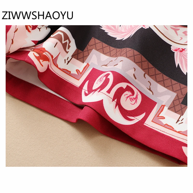 

ZIWWSHAOYU Summer Women Elegant Vintage Pants Suits Designer Ruffles Short Sleeve Tops And Ladies Print Shorts Two Pieces Set