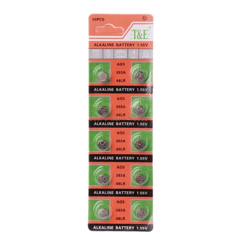 10 шт. щелочная батарея Кнопка монета AG5 LR754 393 SR754 193 546 RW28 48 слуховой аппарат