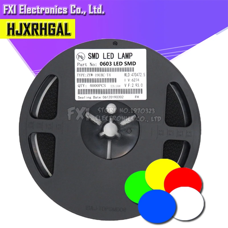 

1Reel 4000pcs 0603 SMD LED diodes light yellow red green blue White Hot sale