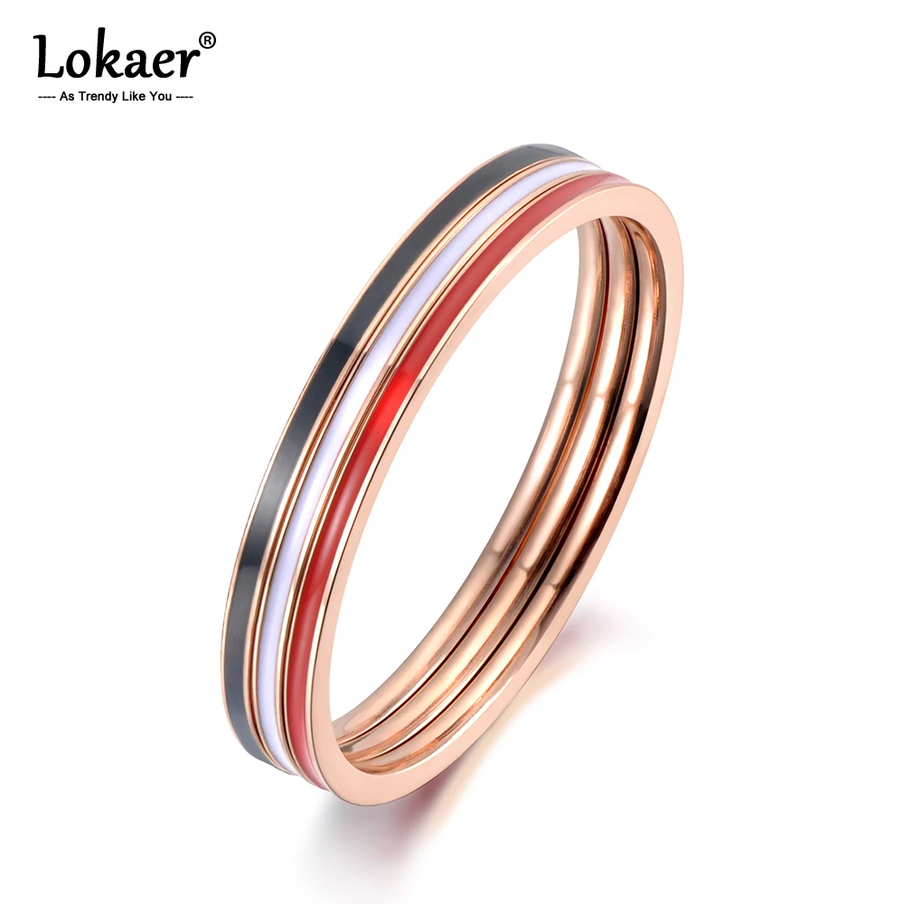Lokaer простой дизайн черный/белый/красный, глянцевый кольца на годовщину ювелирные изделия для женщин розовое золото и титан кольцо из нержавеющей стали R19083