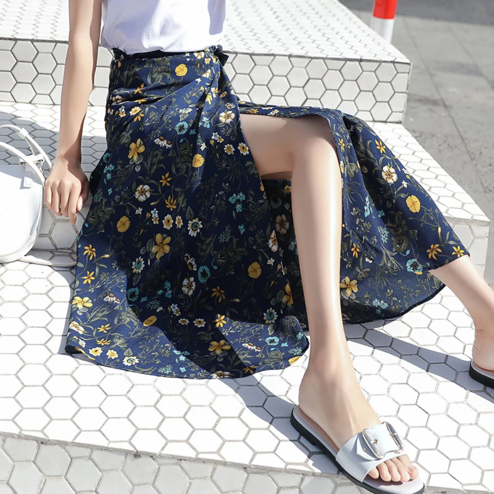 Модная женская дышащая Юбка-миди с цветочным принтом и высокой талией | Женская