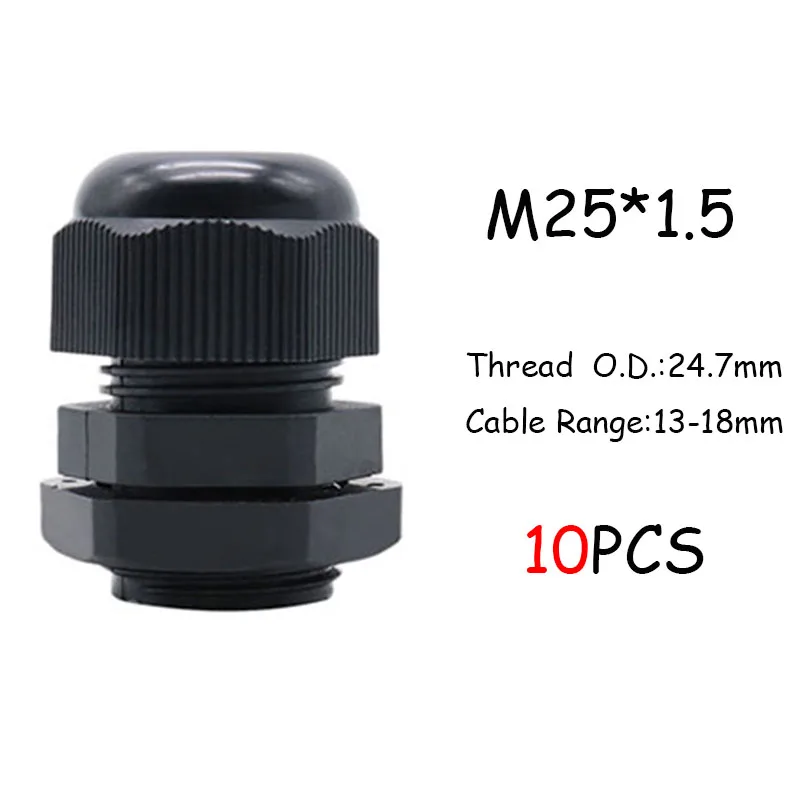 10 шт. IP68 PG7 для 3-6,5 мм M12 M16 M18 M20 M25 M36 M40 провода кабель CE белый черный Водонепроницаемый Нейлон Пластик кабельный ввод Разъем - Цвет: M25x1.5 Black