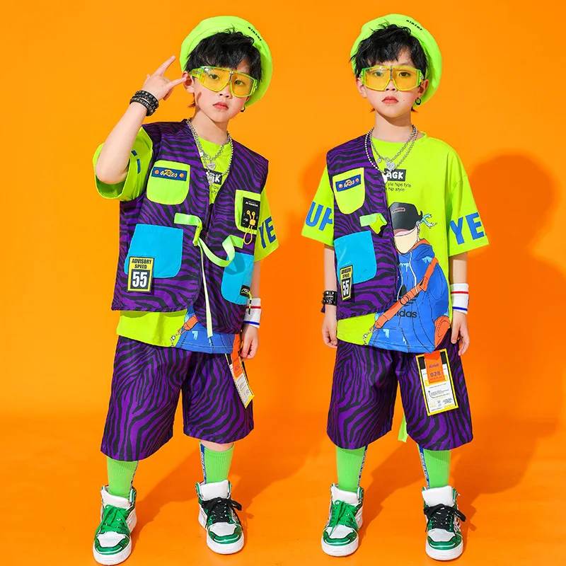 

Kids Carnival Dance Costumes Hip Hop Outfits Show Clothes Street Wear Tshirt Tops Shorts Kids Modern Jazz Stage Wear Clothes