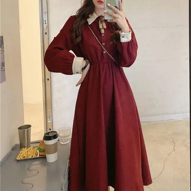 

Retro Ladies Dress Y2k Fashion Long-Sleeved French Elegant Stand-Up Collar Banquet Dress 2021 Spring And Autumn Women'S Clothing