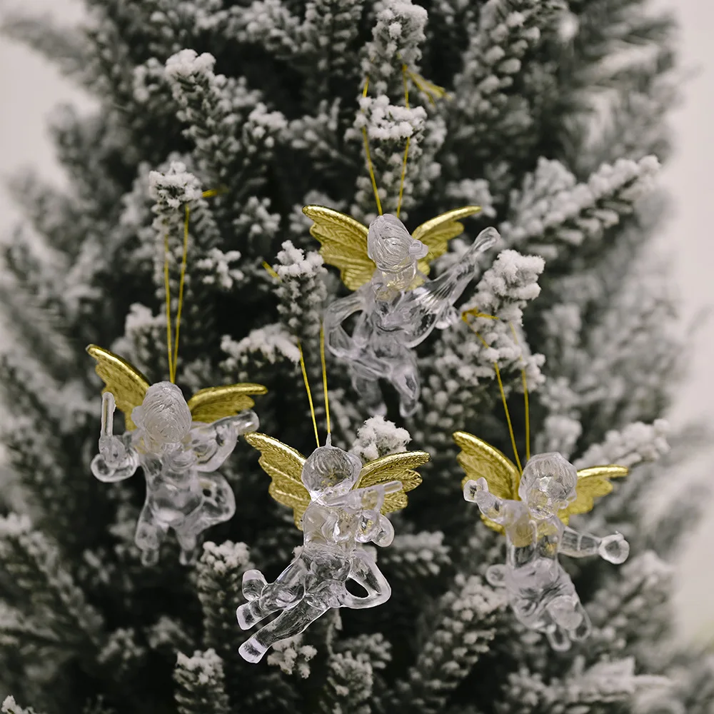 

4 звёздочки, подвесное прозрачное украшение в виде Ангела на рождественскую елку, домашнее украшение на рождевечерние вечеринку, свадьбу, П...