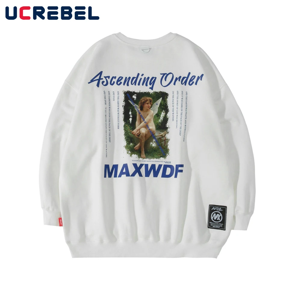 

Portrait Print Sweatshirts Mens Streetwear Autumn High Street Casual Loose Long Sleeve Crew Neck Pullover Men