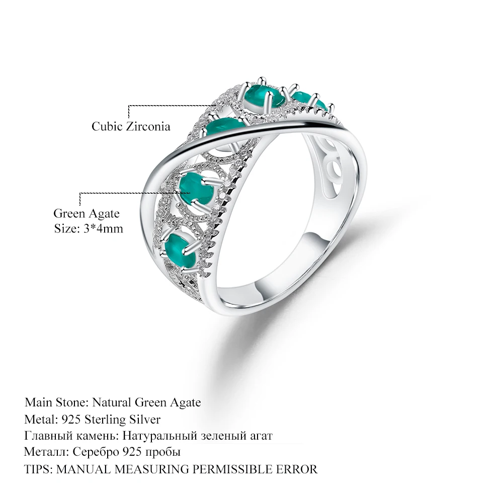 GEM'S балетное 925 пробы, серебряное кольцо с разрезом, кольцо на палец, натуральный зеленый агат, натуральный камень, кольца для женщин, хорошее ювелирное изделие