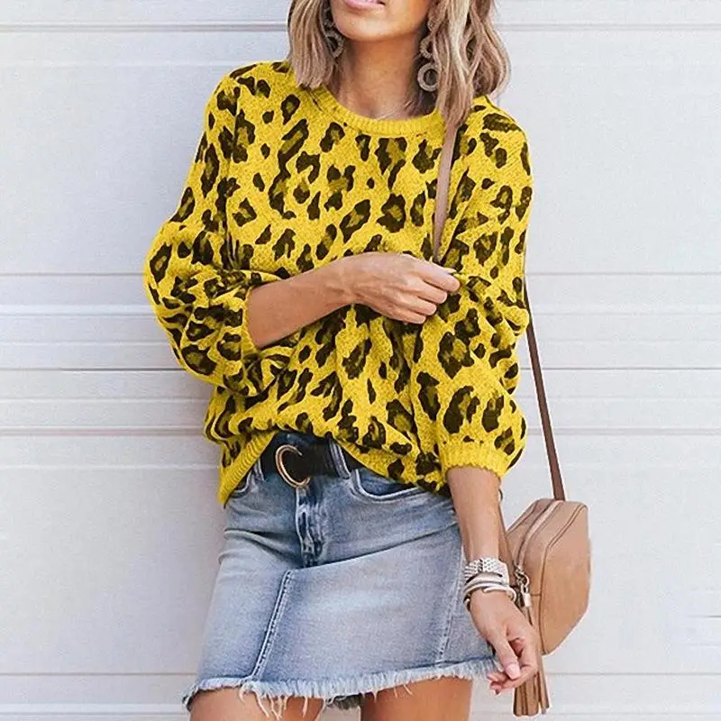 Зимние женские свитера пуловеры с леопардовым принтом свитер в европейском и
