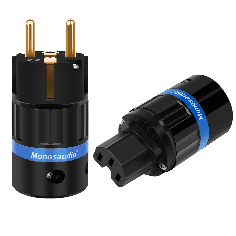 

Monosaudio E104G/F104G Pure Copper Gold Plated EU Version Power Plug Schuko European Male Connector Plug+IEC Female Plug