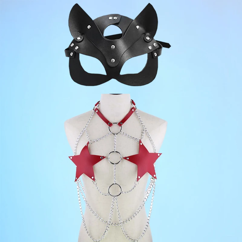 

Женский ремень в готическом стиле, Металлический Нагрудный ремень с кисточками, пятиконечный, в стиле панк, хип-хоп, пикантная Мода с маской