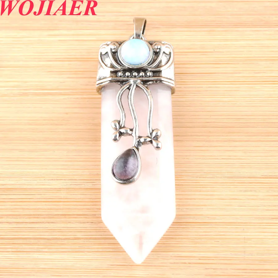 

One Piece Natural Rose Quartzs Stone Sword Pendants Labradorite Arrow Bead Round Opal Men Woman Necklace Jewelry Making PO9159