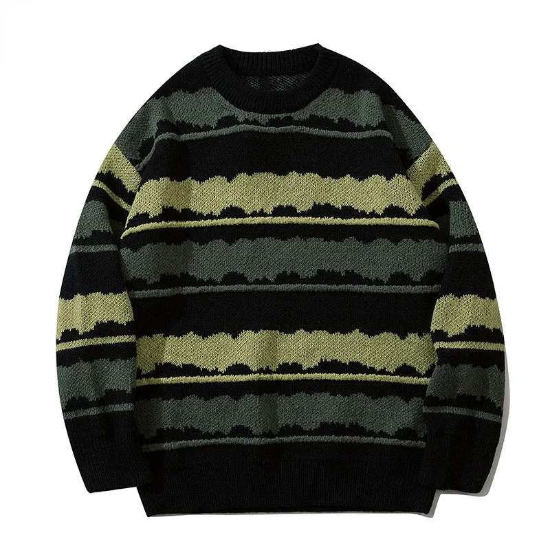 

Streetwear pullover men oversized hip hop punk knitwear video grandpa sweater Harajuku vintage jumper striped ugly sweater