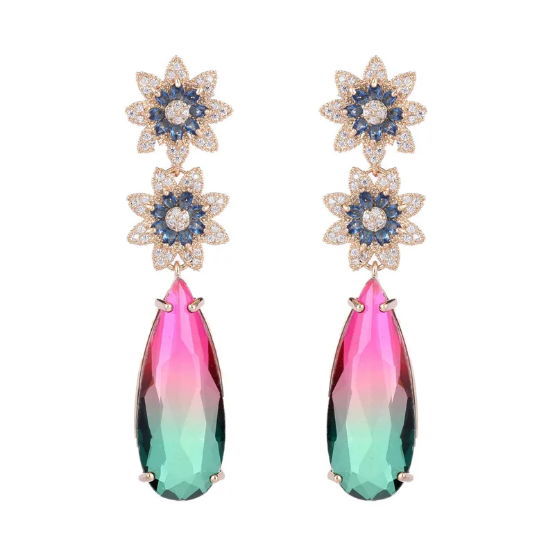 

2022 Trend Flower Earrings for Women Designer Statement Water Drop Dangler Europe and America Luxury Wedding Pendant Earring