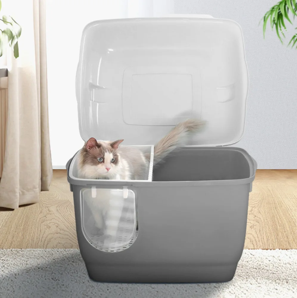 

Environmental protection material long channel cat litter basin flip design easy shovel shit fully enclosed deodorant cat suppli