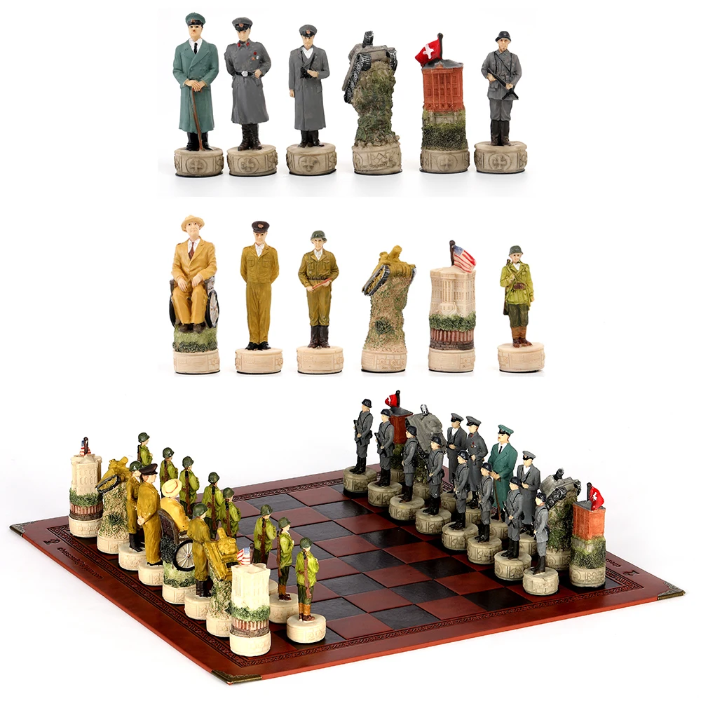 

Chess Pieces 32 Pcs Chess Hand Carving Hand-Drawn World War II Character Chess Pieces Collectible Chess Chess Set Luxury