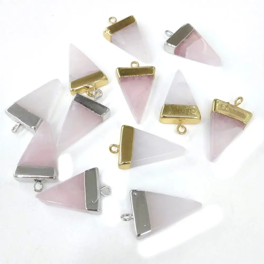 

Natural Semi Precious Stone Pendant Triangle Rose Quartzes DIY For Making Necklaces Bracelets Earrings Etc
