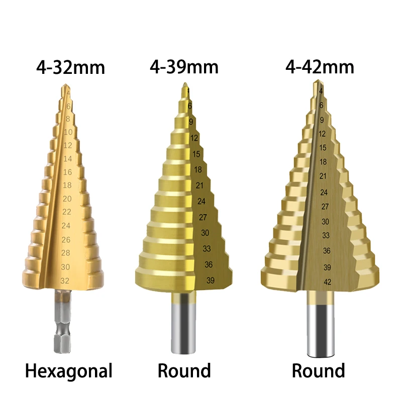 

3Pcs High Speed Steel Step Drill Bit for Metal Wood Hole Cutter HSS Titanium Coated Woodworking Carpentry Tools 4-32/4-39/4-42mm