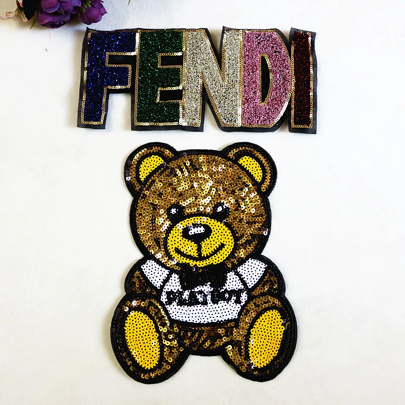 Логотип медведя блестки нашивки СТИЛЬНЫЙ Медведь и английские буквы аппликация