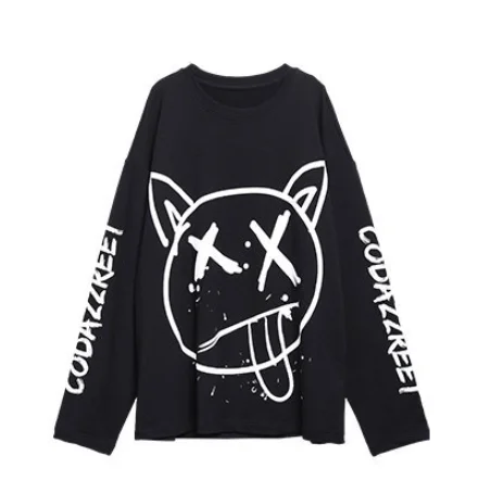 

Cool Women Fashion korean oversized long sleeve t shirt hip hop punk streetwear girls tees Autumn Black Loose T Shirt Females