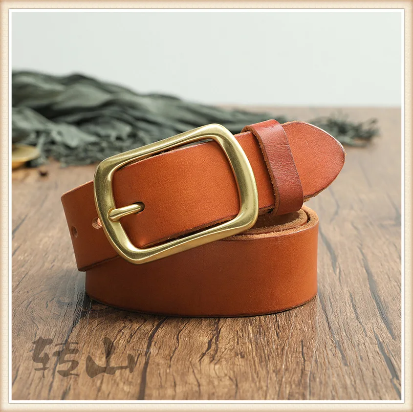 

Belt men's trendy jeans whole piece of pure cowhide men's handmade retro belt leather copper buckle soft leather men