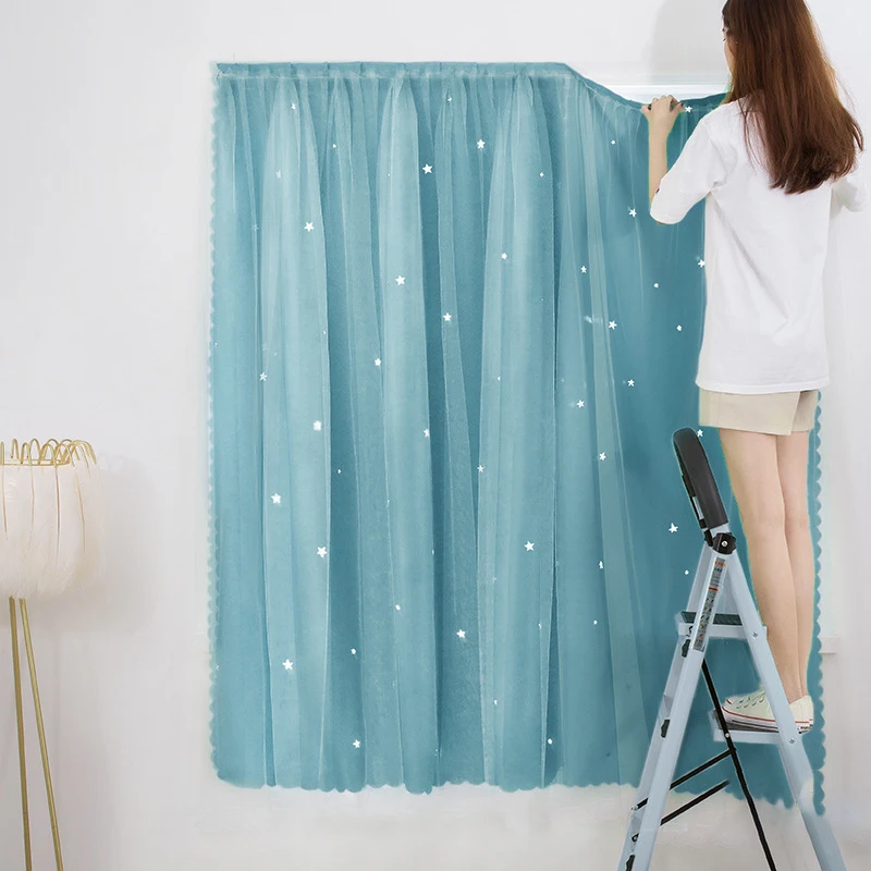 

Blackout Curtains Velcro Blind Drapes Punch Free Living Room Bedroom Stars Window Treatment Home Decoration Accessories