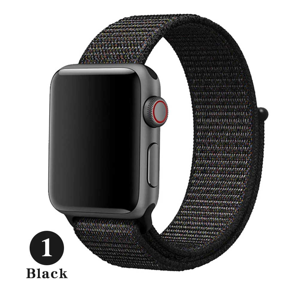 Тканый нейлоновый ремешок для apple Series 5, ремешок для часов 42 мм, 44 мм, 38 мм, 40 мм, спортивный нейлоновый браслет для iwatch 4/3/2/1 - Цвет ремешка: Black