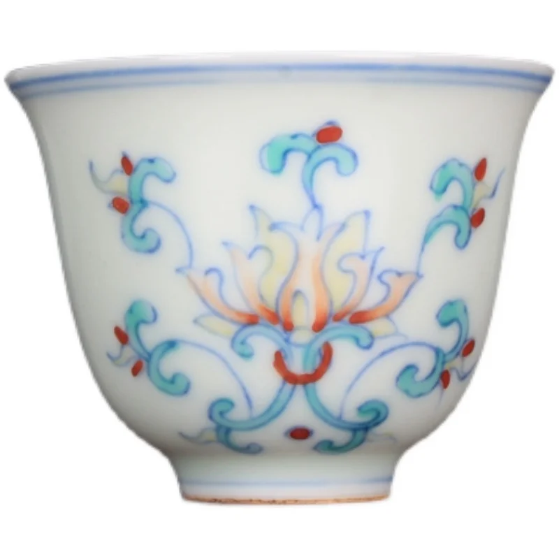 Mingchenghua-taza de té de loto Baoxiang pintada a mano, juego de té manual de colección de cerámica antigua, azul y blanco doucai