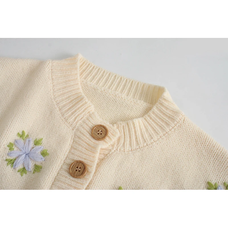 Повседневное вязаный Для женщин свитер Za Embroidrey кардиганы с цветочным принтом