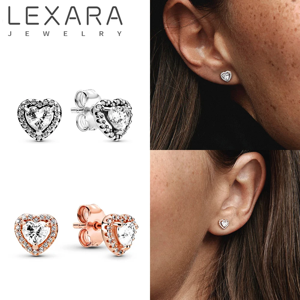 

LEXARA Romantic Heart Shape Zircon Stud Earring For Women Silver Color Copper Alloy Dazzling Crystal Fine Jewelry Bijoux Femme