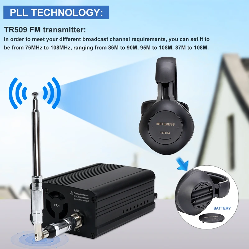 Беспроводной fm передатчик Retekess TR509 стерео радиостанция + 10 шт. TR104 наушники для