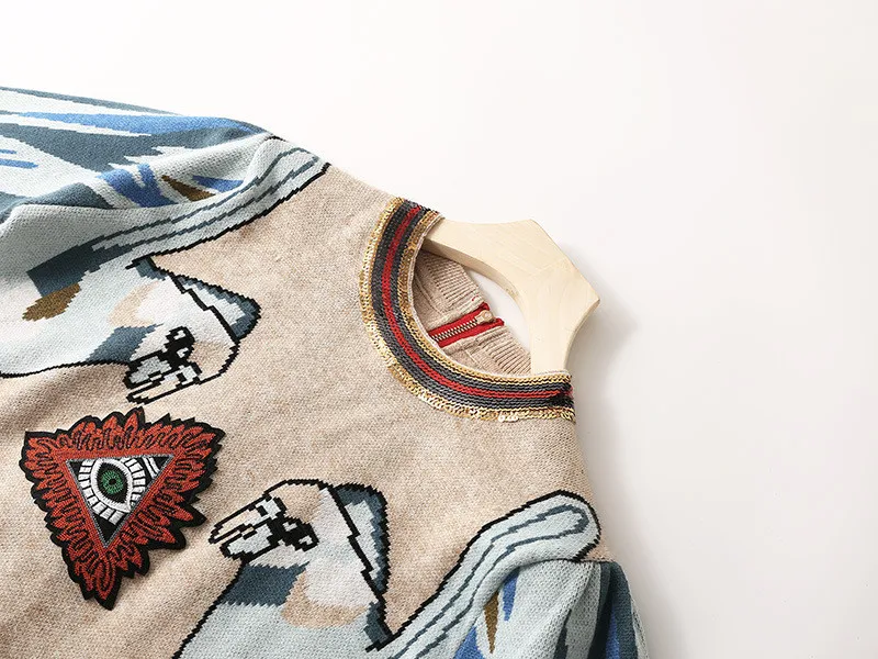 2019 Luxury Parrot Print Women Sweaters Pullovers Runway Brand Sequins Long Sleeve Female Knit Sweater Jumper Christmas Clothes | Женская