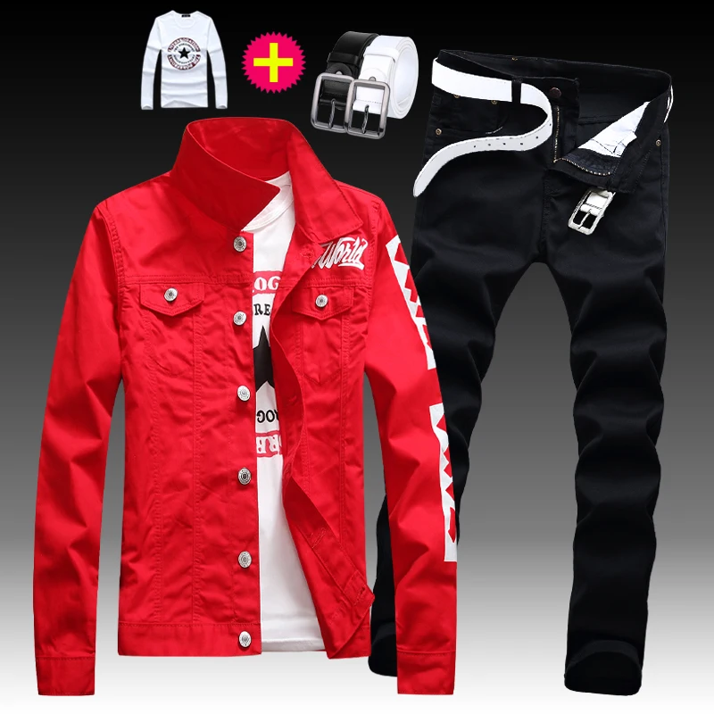 Мужской Тонкий джинсовый пиджак-карандаш с длинным рукавом комплект из 2