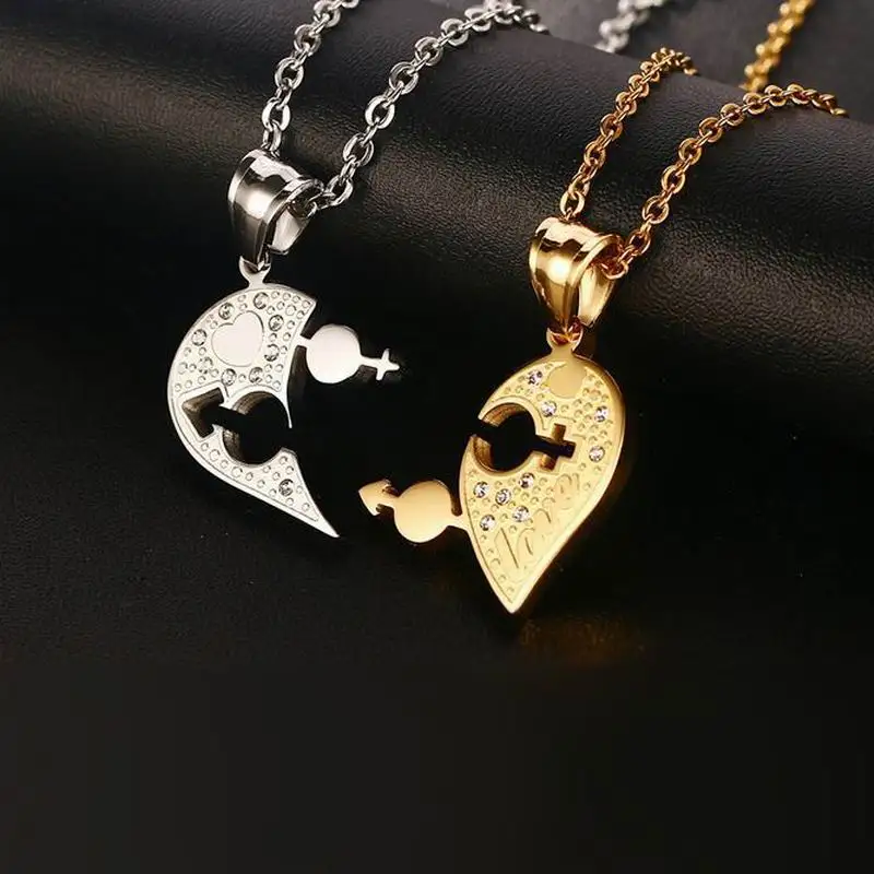 LOOKER Romantic Couples Heart Crystal Necklaces Jewelries Her &amp His Love Forever Pendant Set Valentine Stainless Steel | Украшения и