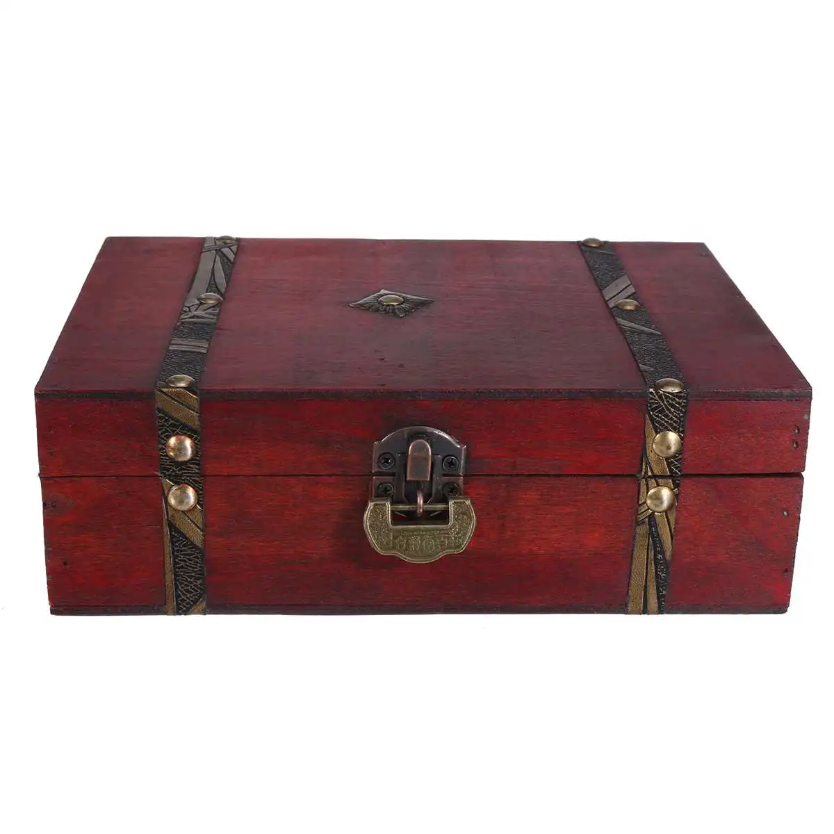 Винтажный деревянный ящик для хранения с сокровищами миниатюрным металлическим