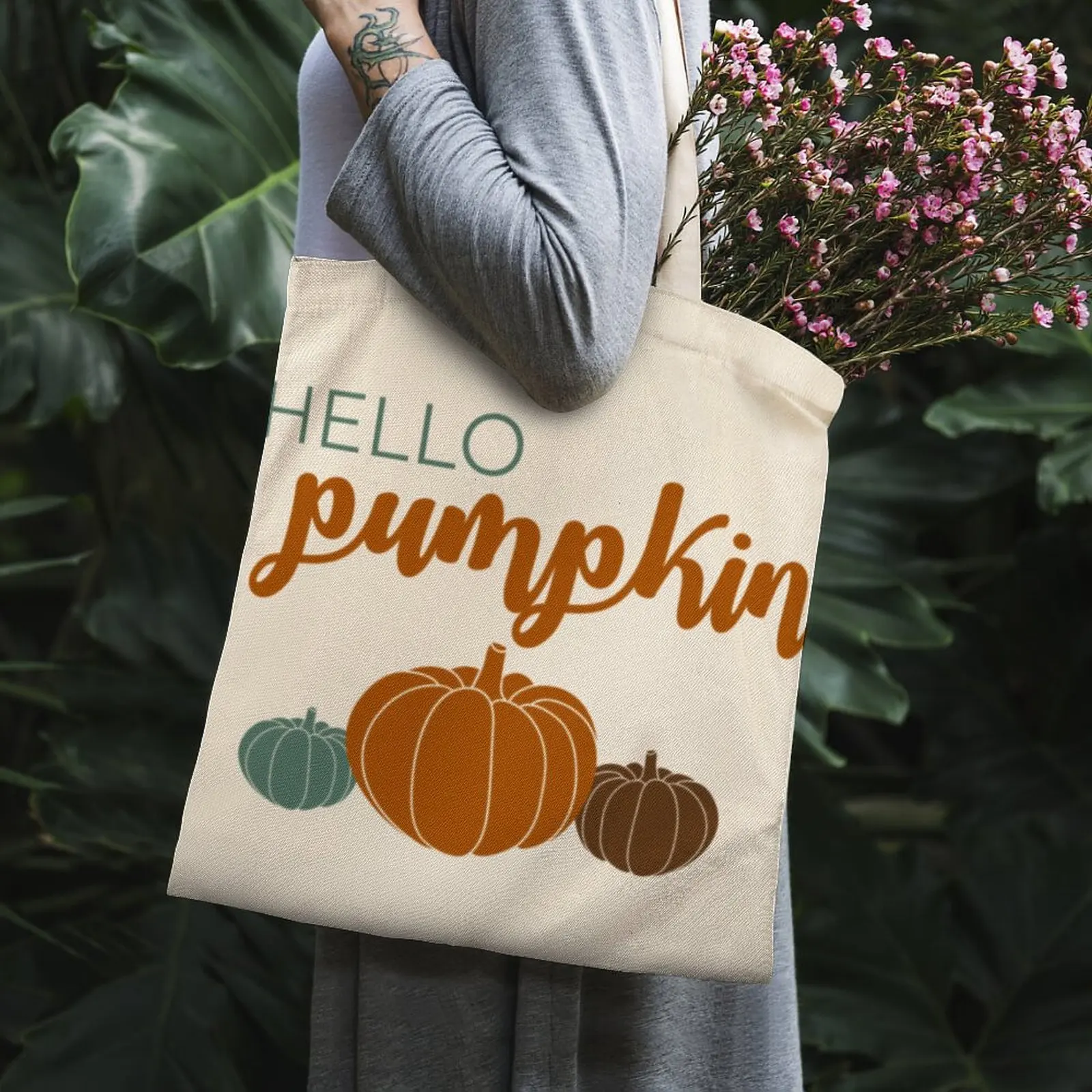 

Hello Pumpkin Tote Bag White Shoulder Bag Chic Shopping Books