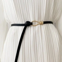 new thin leather belt female white black bow leisure belts for women loop strap belts knotted dress coat waistband accessories